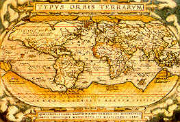 Fragmento de mapa mundi del "Theatrum orbis terrarum", de Abraham Ortelius, 1570 (Biblioteca de Catalunya, Barcelona).