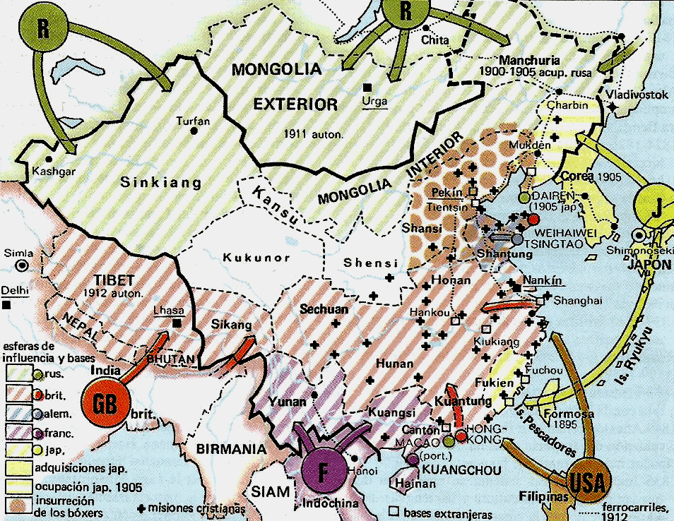 Русско китайская карта. Сферы влияния в Китае 19 века. Раздел Китая на сферы влияния 19 век. Раздел Китая в 19 веке карта. Синьхайская революция в Китае карта.